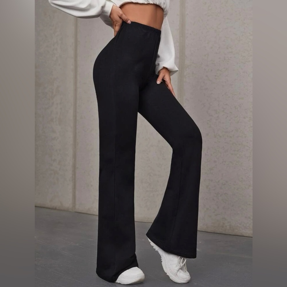 High waist wide leg black pants